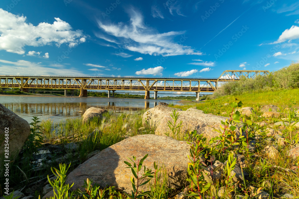Train bridge over the South Saskatchewan River Saskatoon Saskatchewan Canada Train bridge over the South Saskatchewan River Saskatoon Saskatchewan Canada