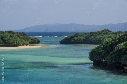 ishigaki , japan, 01/05/2019 , View of the famous Kabira bay in the north of the island. This spot is a must see spot for tourists in Ishigaki jima.