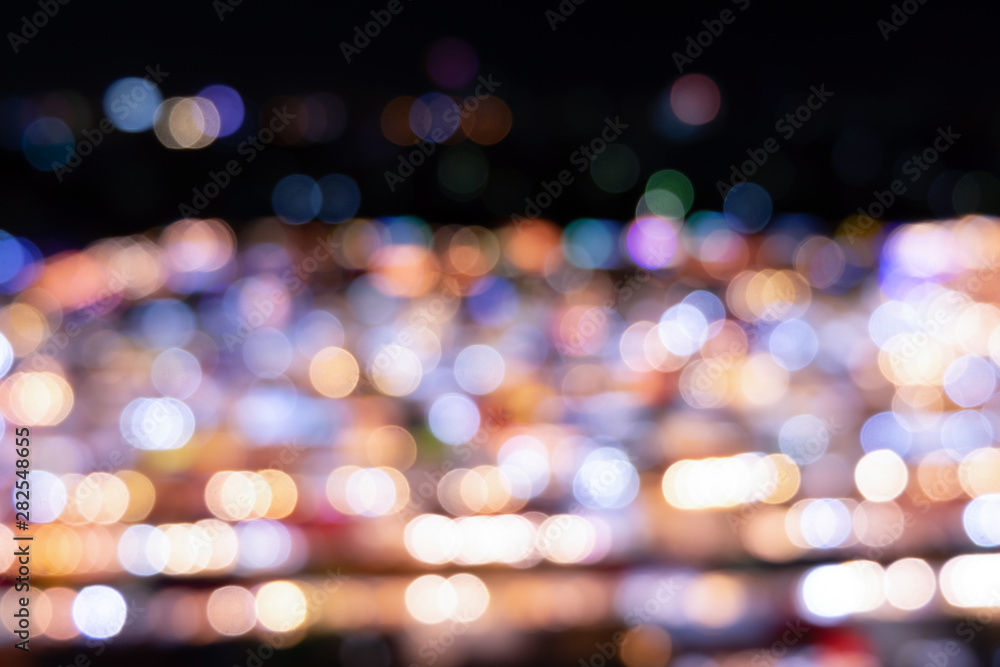 light bokeh city landscape at night sky with many stars, blurred background concept.