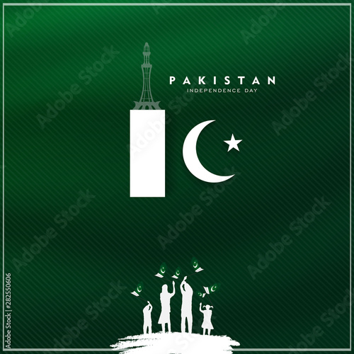 14th of august pakistan independence day celebration card, Happy Pakistan's independence day 14th of august 1947. flag of pakistan brush design Vector Illustration