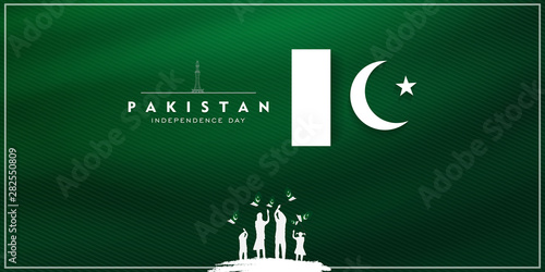 14th of august pakistan independence day celebration card, Happy Pakistan's independence day 14th of august 1947. flag of pakistan brush design Vector Illustration