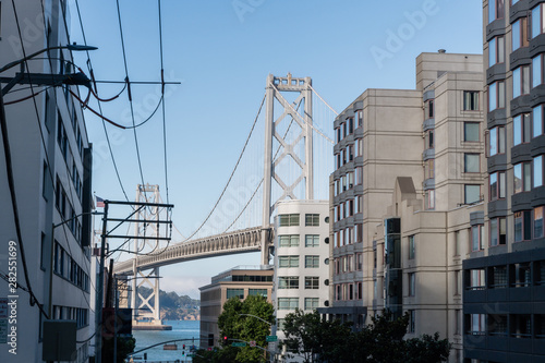 San Francisco downtown and Bay Bridge vista in San Francisco, California