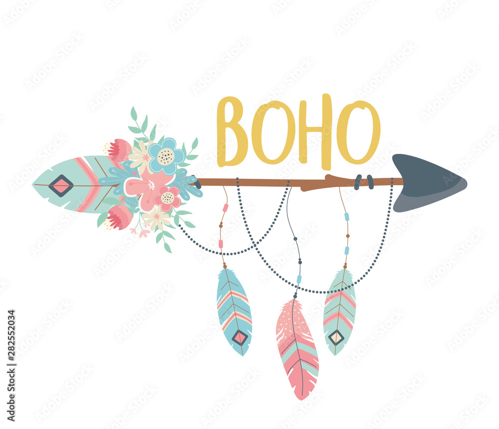 flowers and feathers with arrows decoration boho style