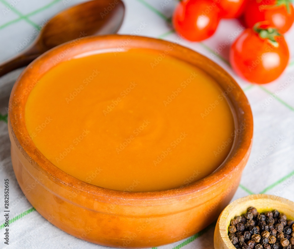 Tomato soup prepared in traditional italian style Tomato soup prepared in traditional italian style