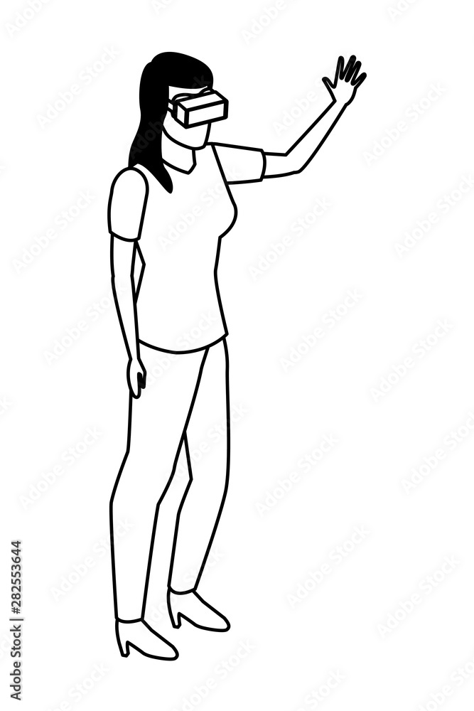 virtual reality technology experience cartoon in black and white virtual reality technology experience cartoon in black and white