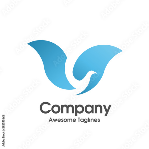 creative simple Bird blue color logo template vector design