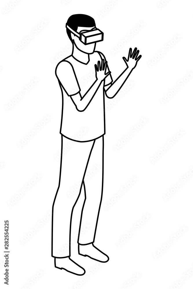 virtual reality technology experience cartoon in black and white virtual reality technology experience cartoon in black and white