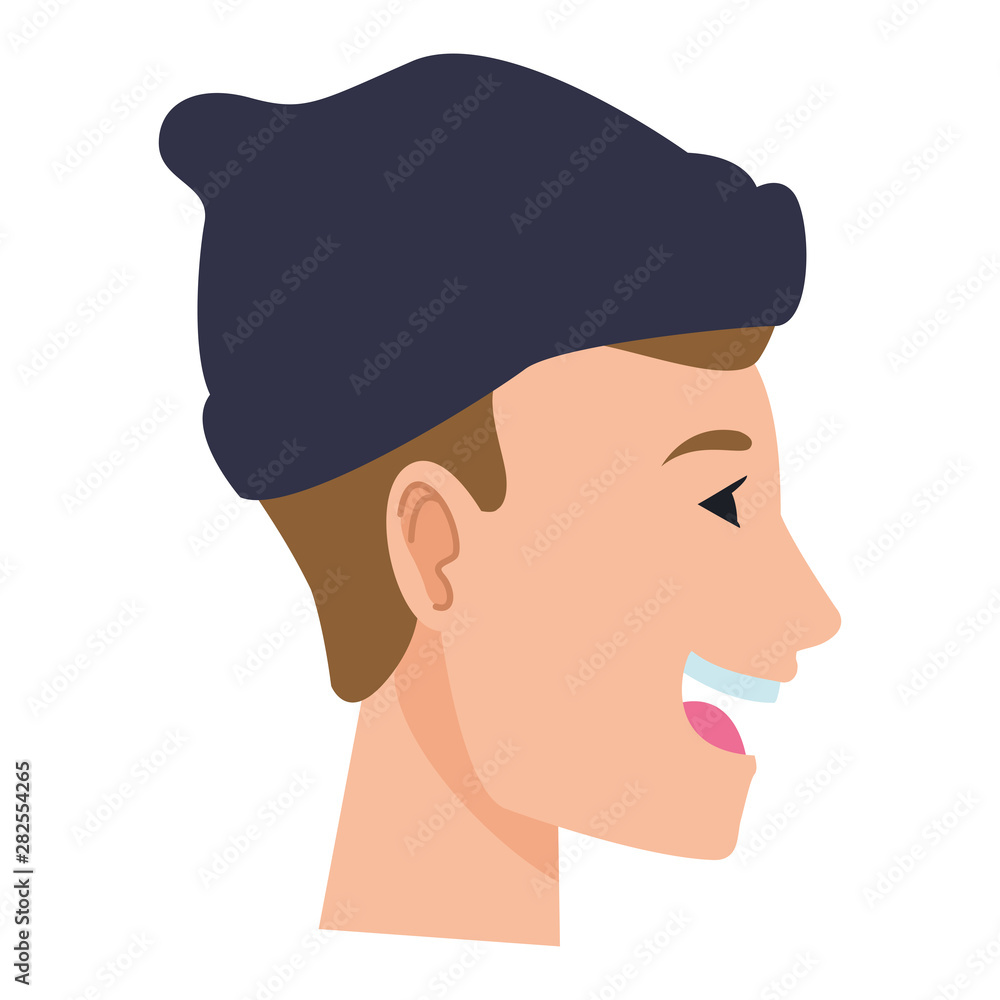 Young man face head profile cartoon