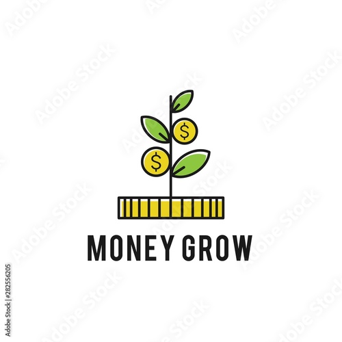 Coin leaf sprout money grow investment logo vector icon illustration