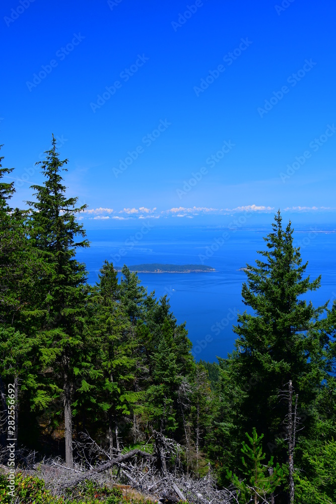 Panoramic view of the San Juan Islands from Mount Constitution on Orcas Island, Washington