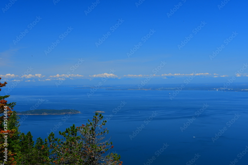 Panoramic view of the San Juan Islands from Mount Constitution on Orcas Island, Washington