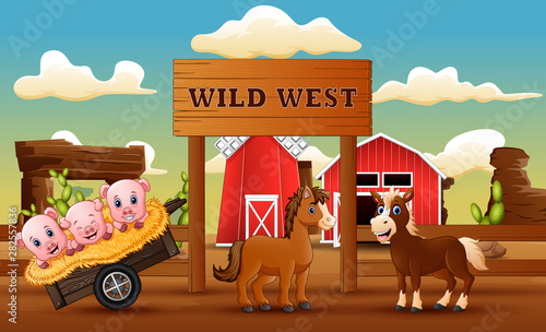 Animal farm in the wild west landscape