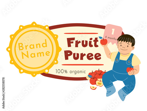 Fruit puree label flat vector illustration