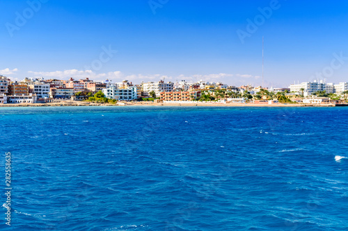 Panoramic view on Hurghada city from the Red sea