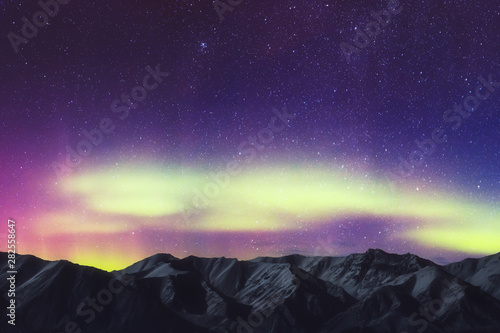 Night Sky Mountains, Aurora Australis, Borealis, Southern Lights, Polar Light