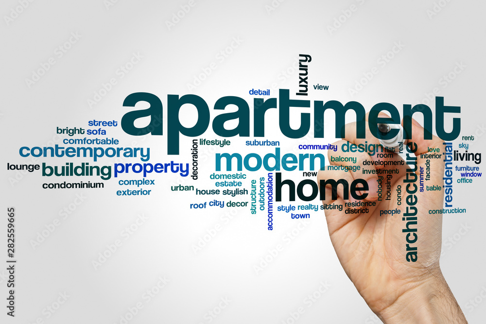 Apartment word cloud concept on grey background Apartment word cloud concept on grey background