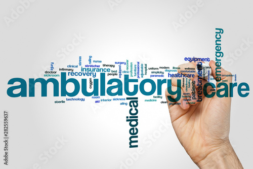 Ambulatory care word cloud concept on grey background