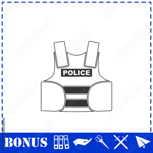 Police flak jacket or bulletproof vest icon flat