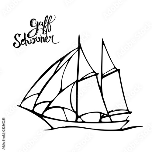 Sailing yacht in the sea icon. Line doodle sketch. Editable stroke icon.