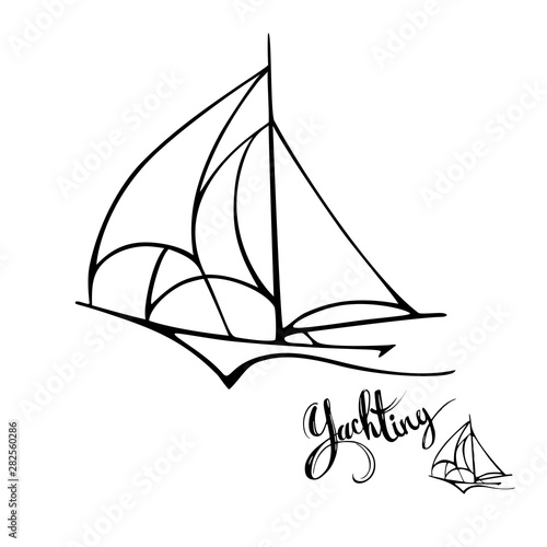 Sailing yacht in the sea icon. Line doodle sketch. Editable stroke icon. photo