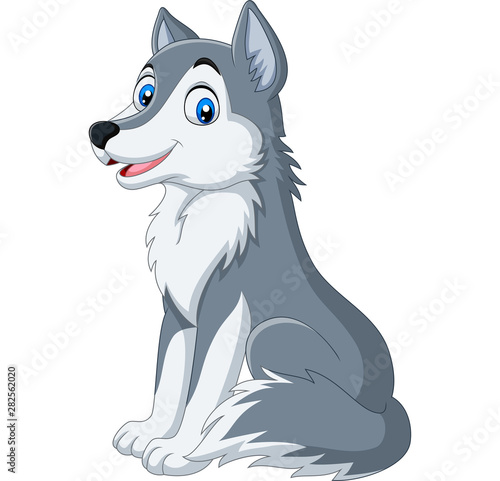 Cartoon wolf sitting on white background