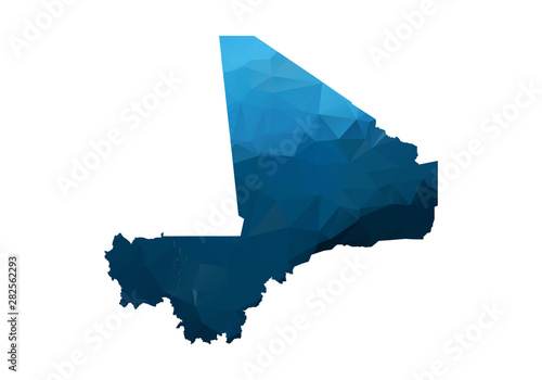 Vector Map - Blue Geometric Rumpled Triangular. Low poly map of Afghanistan. contour/shape map isolated on white background.