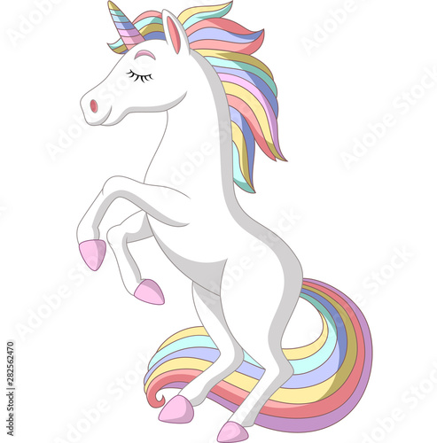 Cartoon white unicorn standing on white background