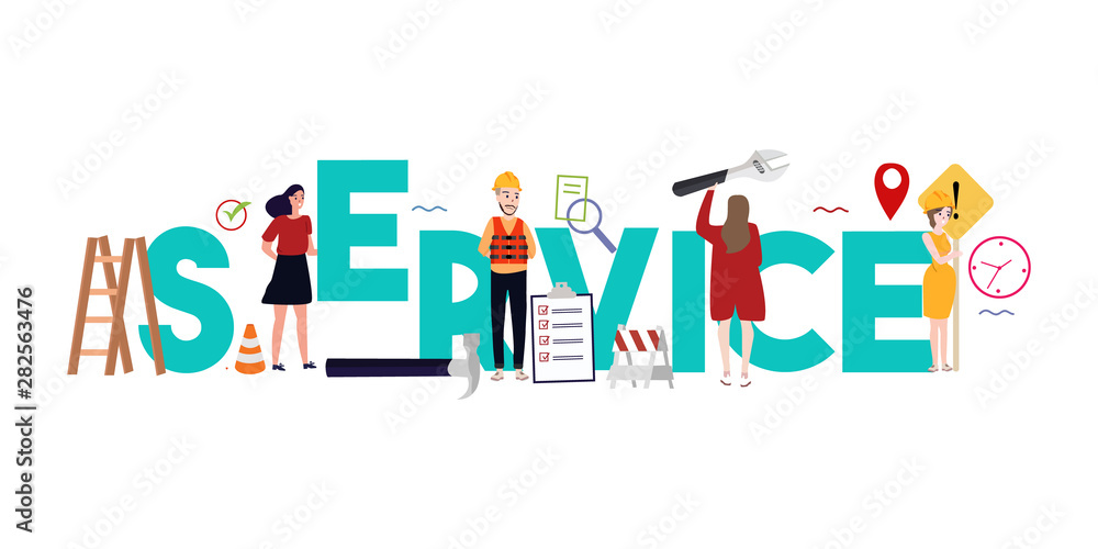Customer Service word, business concept of customer. Fixing technical maintenance. Customer Service word, business concept of customer. Fixing technical maintenance.
