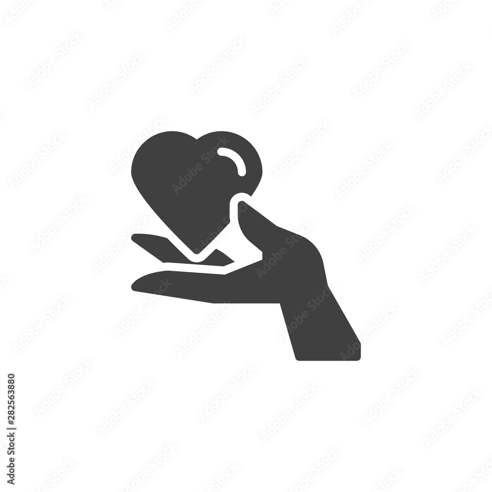 Hand holding heart vector icon. filled flat sign for mobile concept and web design. Heart and hand glyph icon. Symbol, logo illustration. Vector graphics