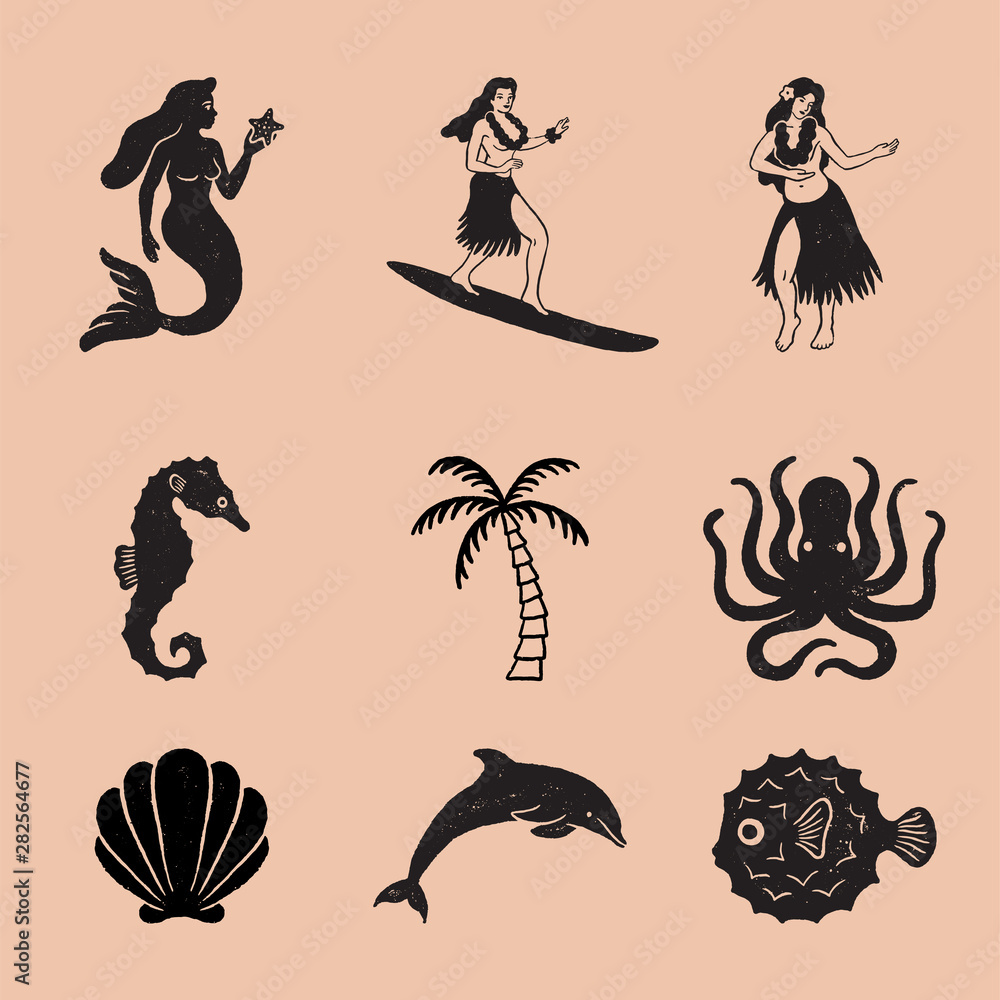 Vintage Tropical Icon Illustrations