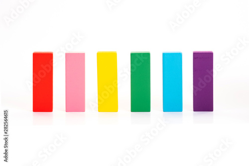 colorful wooden blocks toys on white background. Creative  diverse  expanding  rising or growing.