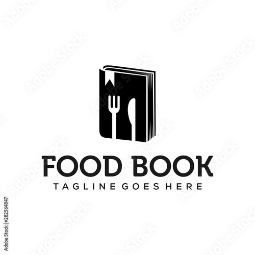 Illustration abstract Food book with spoon and knife to search the favorite food logo design