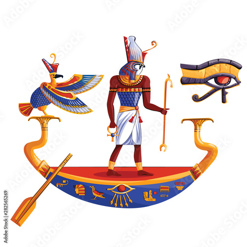 Ancient Egypt sun god Ra or Horus cartoon vector illustration