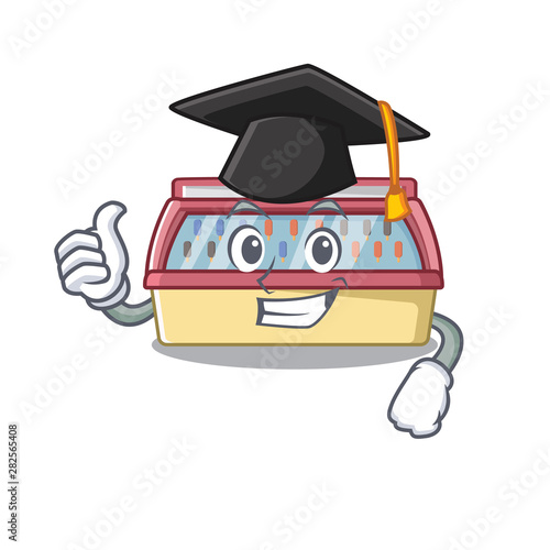 Graduation ice cream freezer in a cartoon