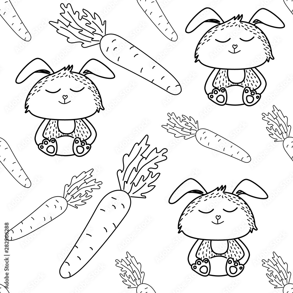 Cute rabbit seamless pattern in doodle style Cute rabbit seamless pattern in doodle style