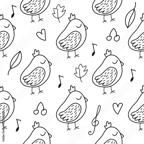 Fototapeta Naklejka Na Ścianę i Meble -  .Seamless pattern with Little bird in doodle style