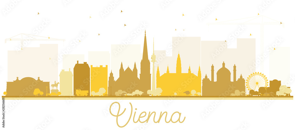 Vienna Austria City Skyline Silhouette with Golden Buildings Isolated on White.