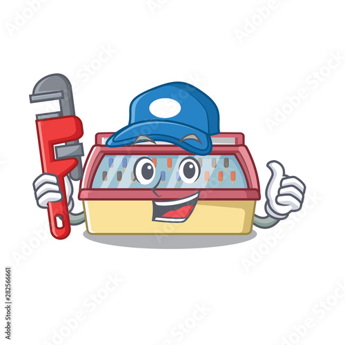 Plumber ice cream freezer in cartoon shop