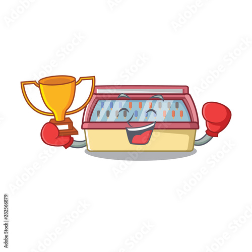 Boxing winner ice cream freezer in cartoon shop