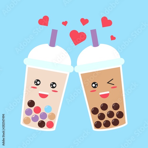 Bubble tea or Pearl milk tea with cartoon face