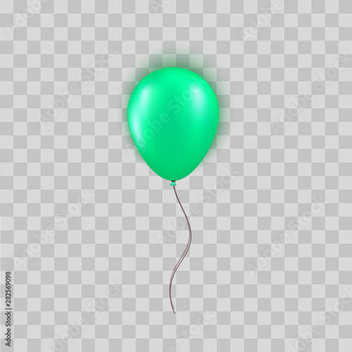 Realistic green balloon isolated on transparent background. Design element for Birthday party, grand opening or Big Sale greeting card concept. Vector illustration.