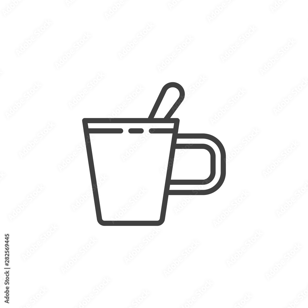 Coffee mug with spoon line icon. linear style sign for mobile concept and web design. Tea cup outline vector icon. Symbol, logo illustration. Vector graphics Coffee mug with spoon line icon. linear style sign for mobile concept and web design. Tea cup outline vector icon. Symbol, logo illustration. Vector graphics