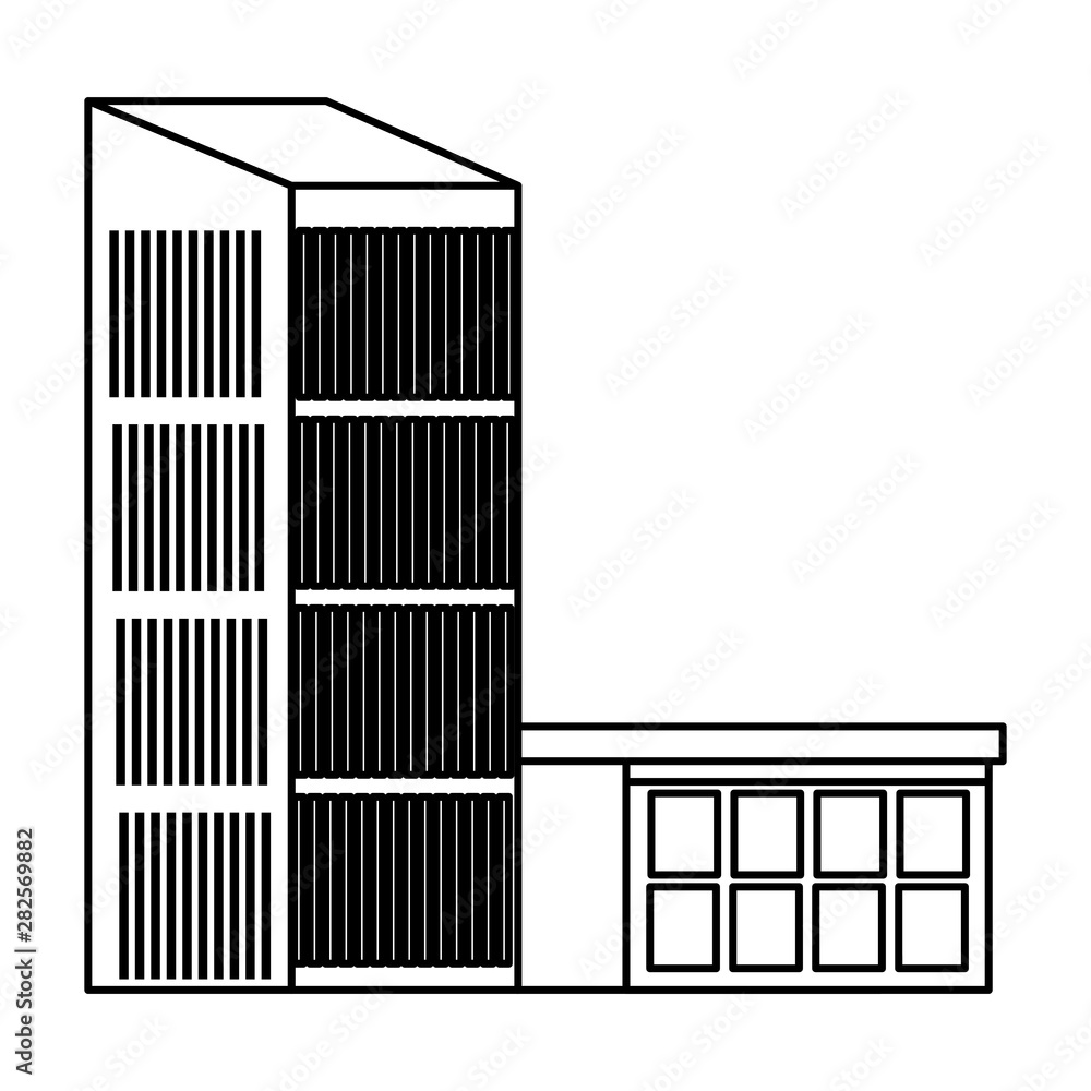 Office buildings and skyscraper real estates in black and white
