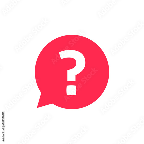 Question mark notification bubble notice speech vector sign, hint tip flat cartoon red question or answer chat message balloon icon or pictogram isolated image