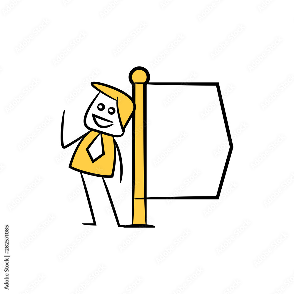 businessman and blank signage or signpost yellow stick figure theme businessman and blank signage or signpost yellow stick figure theme