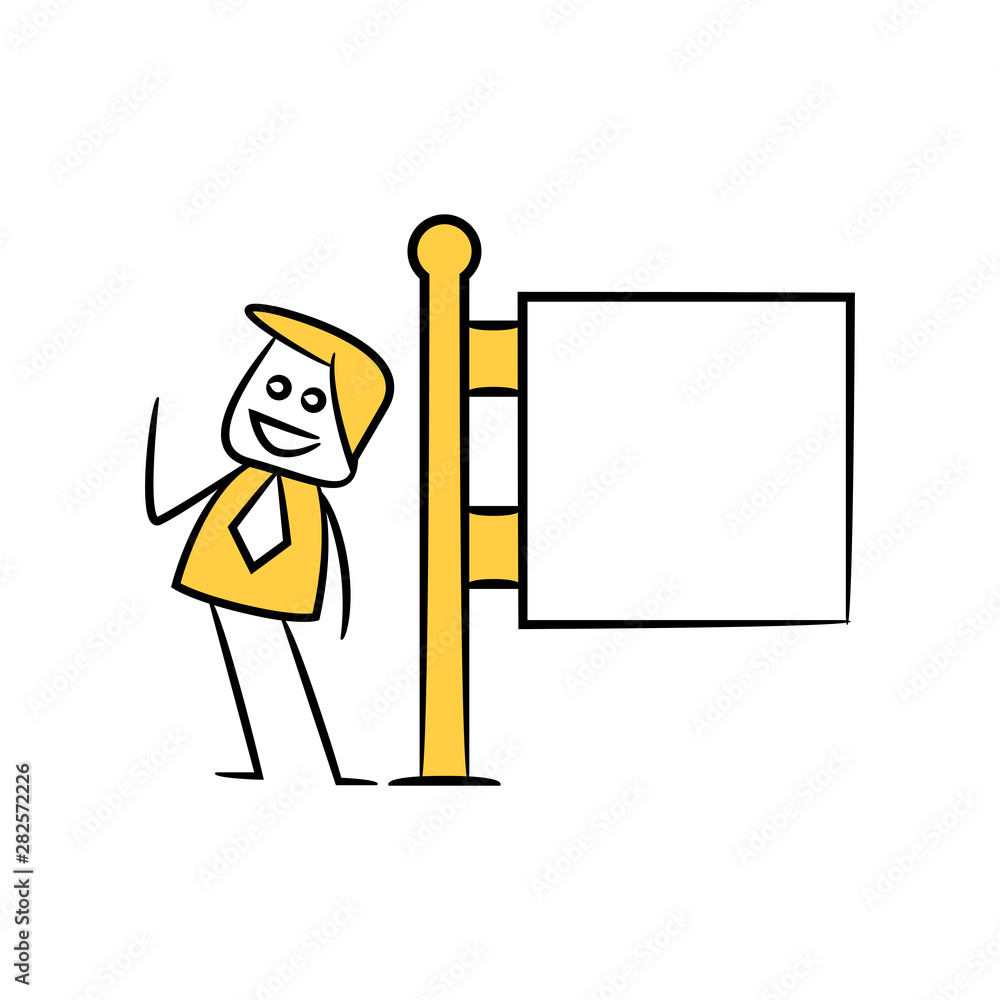 businessman and blank signage or signpost yellow stick figure theme businessman and blank signage or signpost yellow stick figure theme