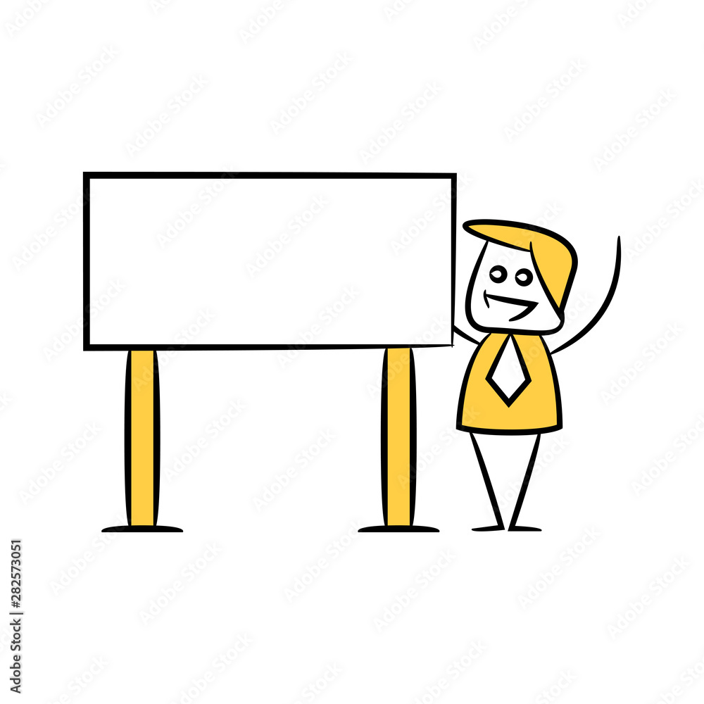 businessman and blank signage or signpost yellow stick figure theme businessman and blank signage or signpost yellow stick figure theme