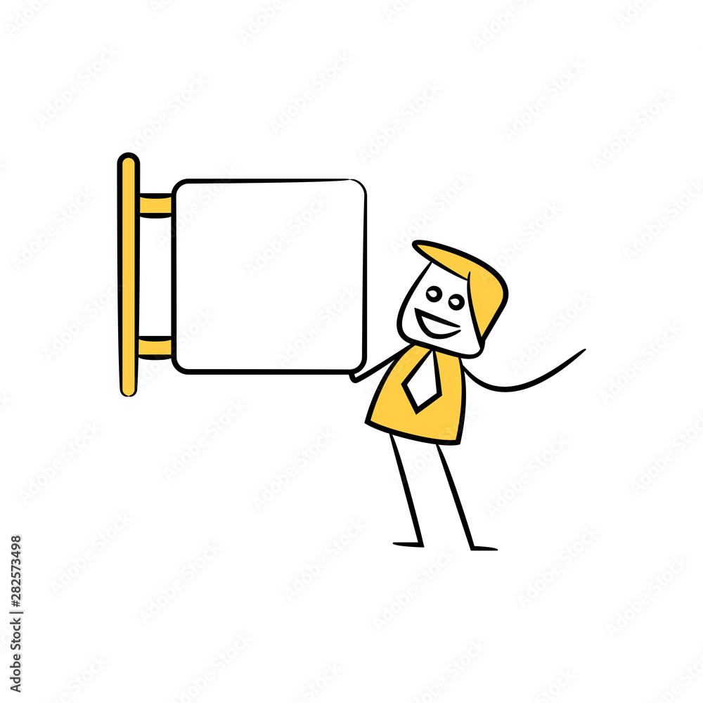 businessman and blank signage or signpost yellow stick figure theme businessman and blank signage or signpost yellow stick figure theme