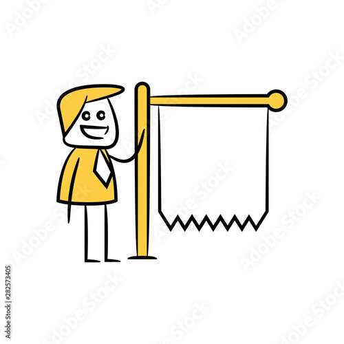 businessman and blank signage or signpost yellow stick figure theme