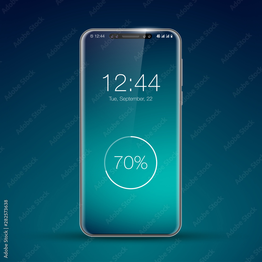 model of a new frameless smartphone concept. New technologies realistic Mobile phone. Smartphone icon Isolated on a blue background. Phone Design Template for Mock Up model of a new frameless smartphone concept. New technologies realistic Mobile phone. Smartphone icon Isolated on a blue background. Phone Design Template for Mock Up